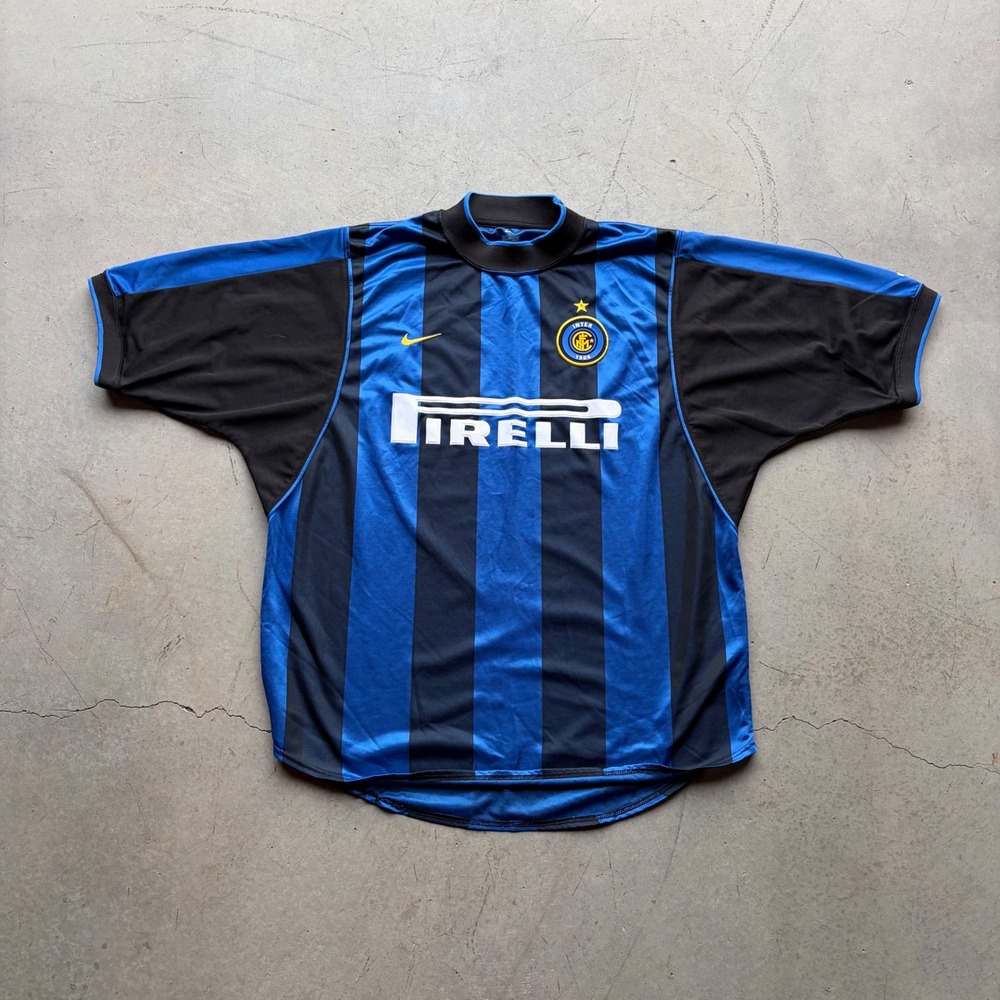 Vintage 2001 Nike Inter Milan Pirelli Home Jersey Mens XL Blue Black Soccer Kit
